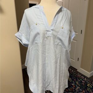 Jones New York Light Blue Striped Blouse